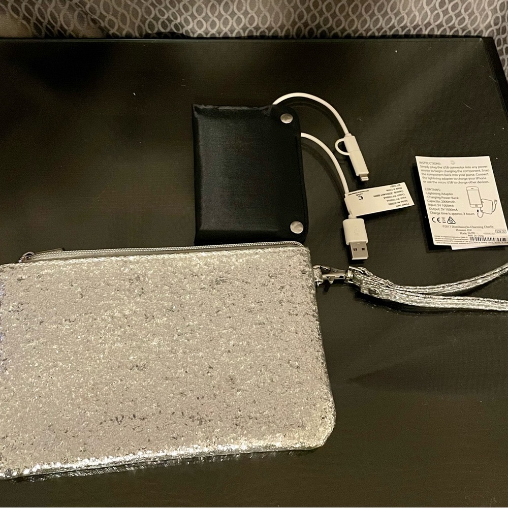 Silver Glitter Clutch w/ iPhone Charger